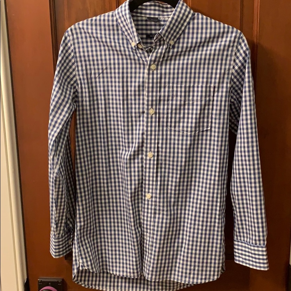 EUC Gap Kids blue and white check button down